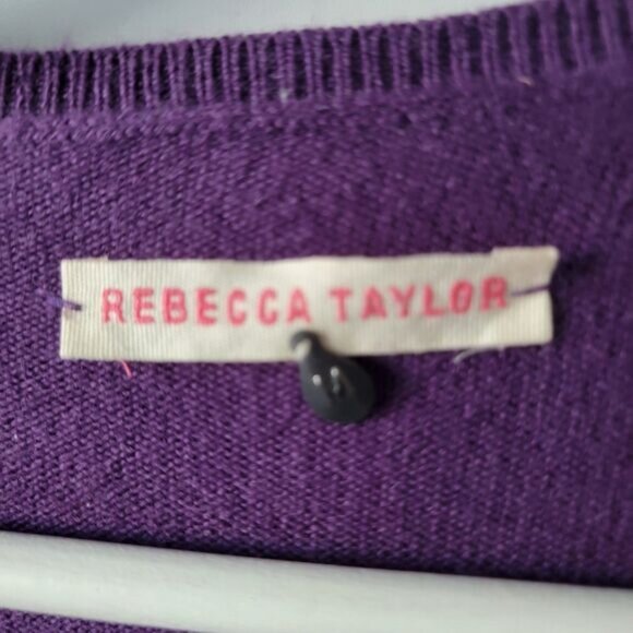 Rebecca Taylor womens Puff Sleeve sweater size M braided scoop neck purple - Picture 8 of 9